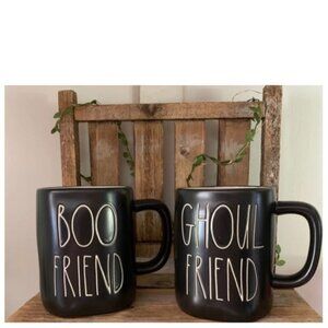 NEW Rae Dunn Black &  White Boo Friend &  Ghoul Friend Mug Set 👻